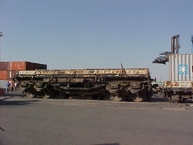 Derailed railway wagon at Umm Qasr, Iraq, August 2003.