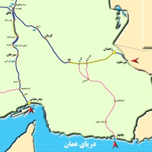 Map of Bam - Zahedan railway