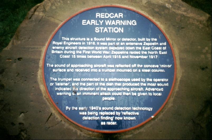 [Plaque in front of the Redcar sound mirror]