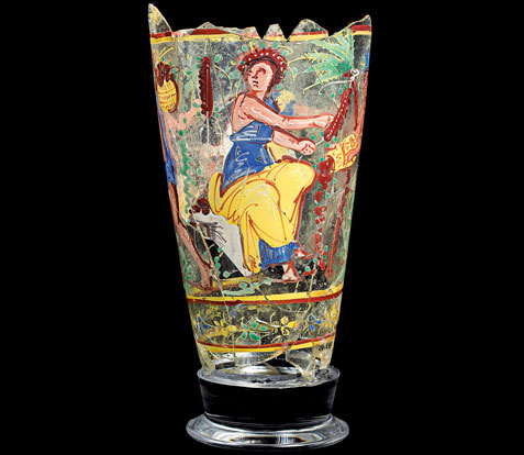 Enamelled glass goblet from Begram, 1st century AD