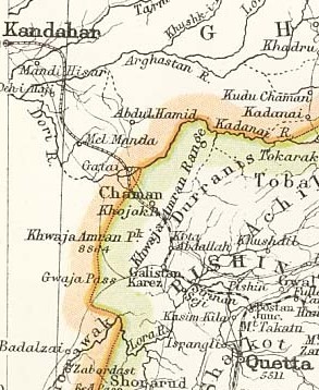 Quetta - Chaman - Kandahar railway map from 1893