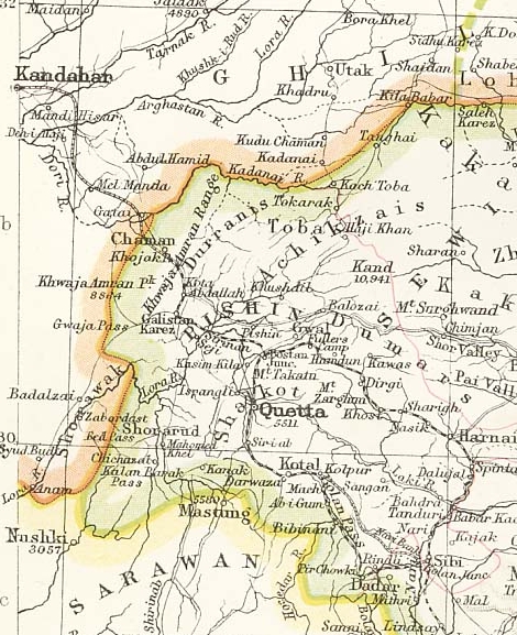 Chaman to Kandahar railway on the 1893 edition of Constable's Hand Atlas of India