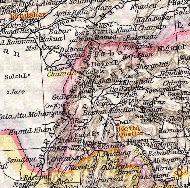 Map showing proposed Quetta - Kandahar railway, 1895