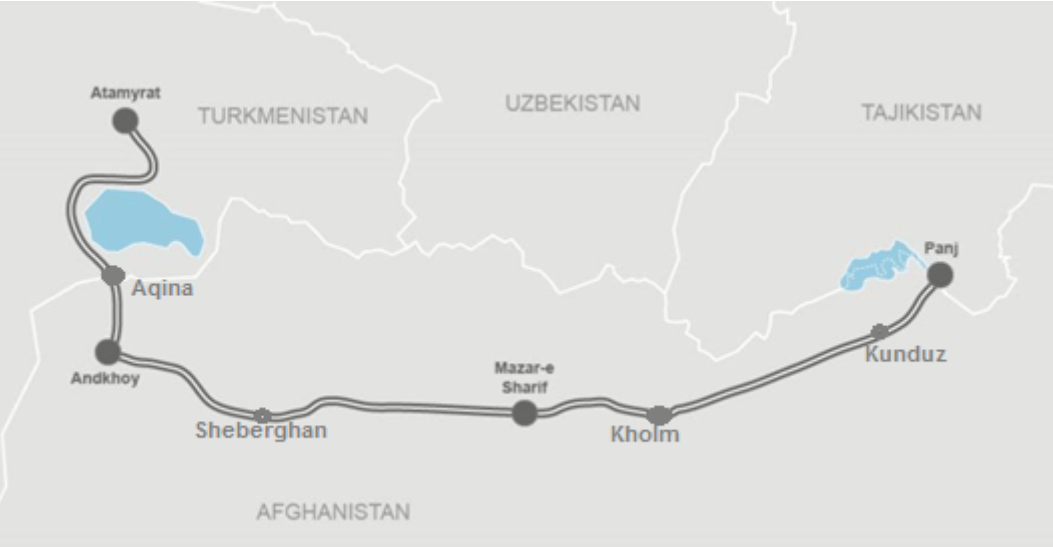 Map of the Turkmenistan - Afghanistan - Tajikistan railway project