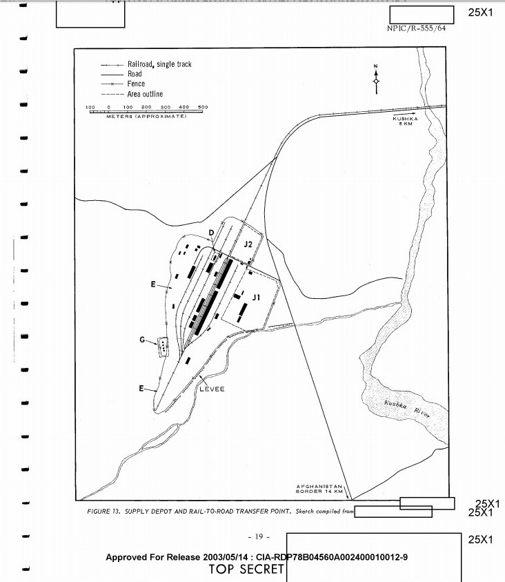 1964 Central Intelligence Agency map of rail facilities at Kushka